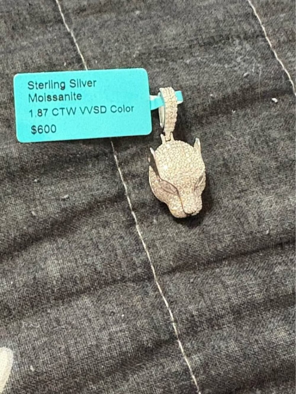 Sterling Silver Moissanite Panther Pendant